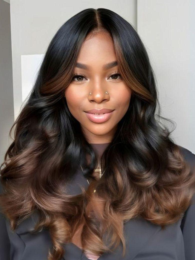 UNice 13x4 Pre-Everything™ Lace Frontal Coffee Brown Loose Wave Glueless Drawstring Wig with Layered Curtain Bangs