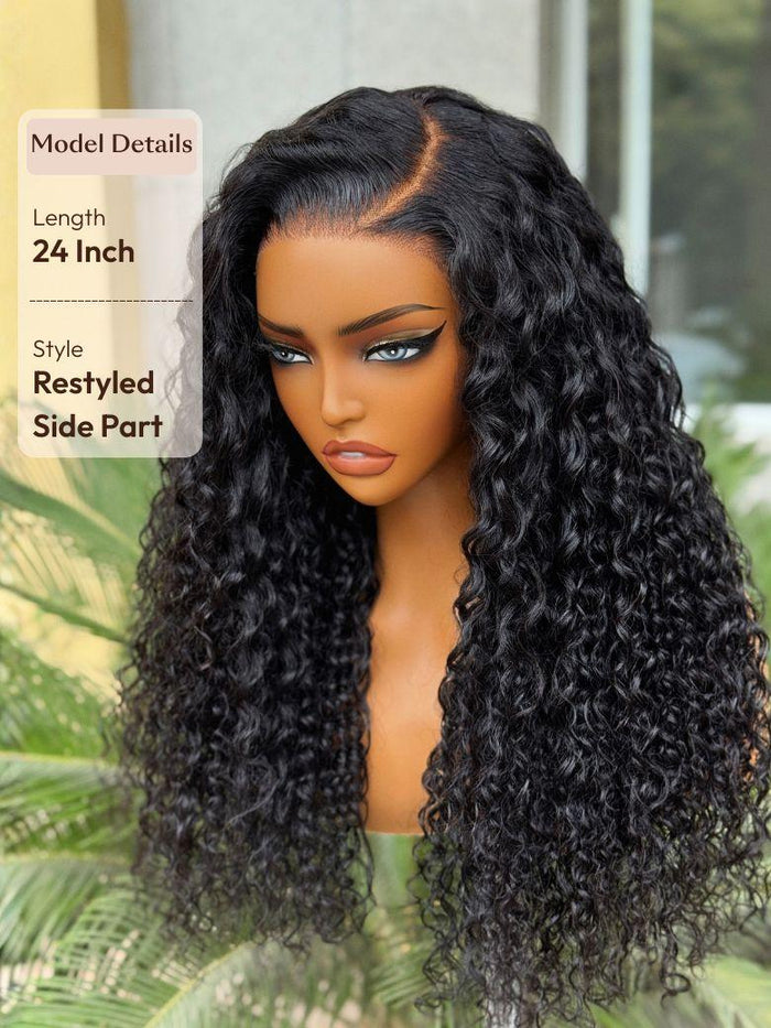 7x5 Bye Bye Knots Natural Black Bouncy Water Wave Curly Invisi Drawstring No Baby Hair