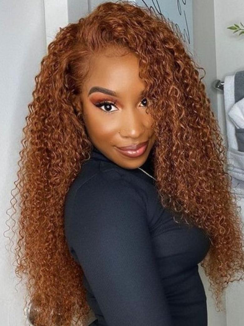 UNice 13x4 Lace Frontal Auburn Brown Jerry Curly Pre-Everything Wig