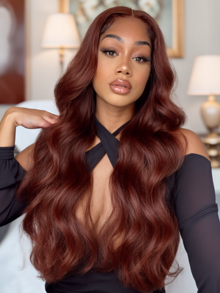 20'' UNice 7x5 Bye Bye Knots Wig Glueless Lace Reddish Brown Bouncy Body Wave Bleached Knots Wig