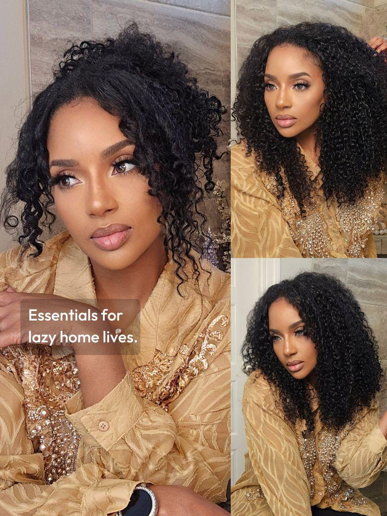 UNice EasiContour™ V Part Minimal Glueless Curly Glueless Wig With Invisi Drawstring 100% Human Hair 150% Density