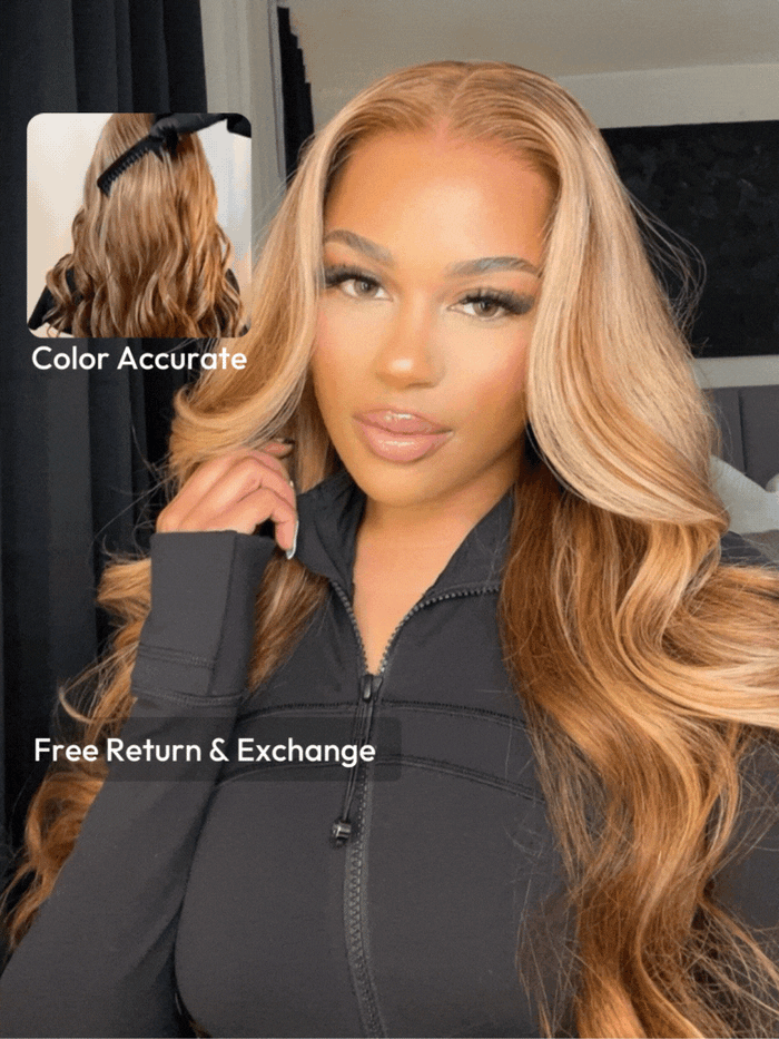 ByeBye Knots Wig 7x5 Pre-Cut Lace Honey Blonde Body Wave Wig With Bleached Clean Knots