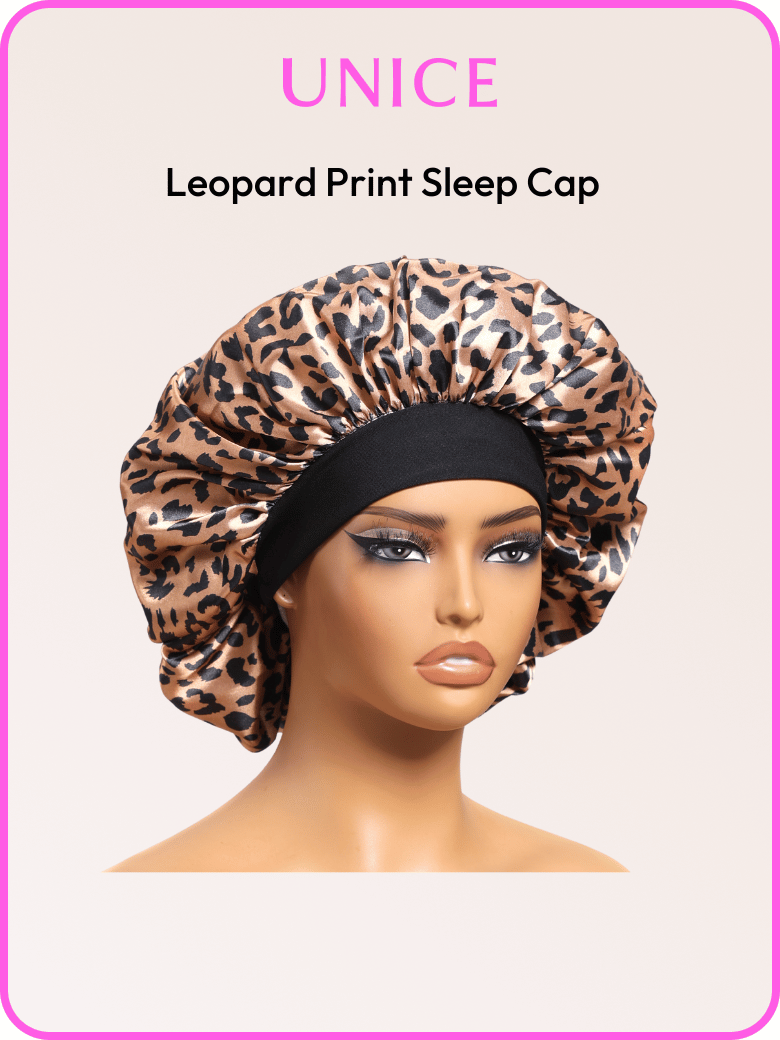 [Plus Gift] UNice Comfortable Leopard Wide Edge Silk Hair Bonnet Night Cap