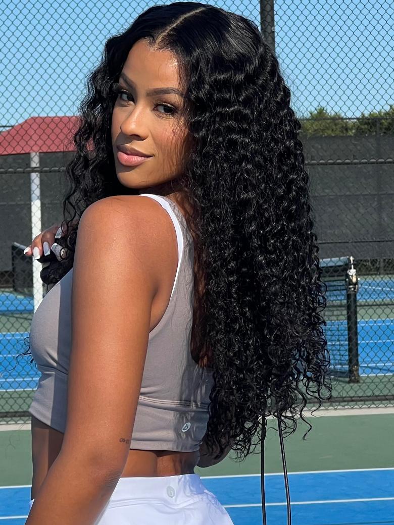 7x5 Bye Bye Knots Glueless Lace Wig Quick Install Water Wave Invisible Knots Lace Wig 150% Density