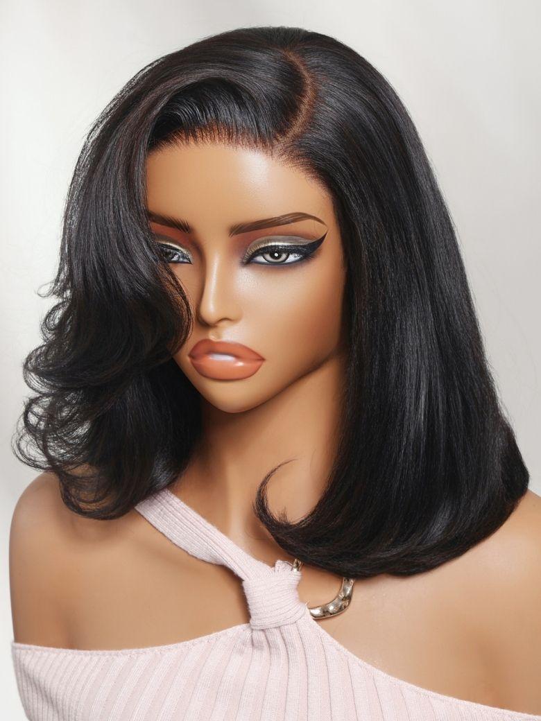 UNice 7x5 Bye-Bye Slip™ Lace Natural Black Side Part Blowout Bob Wig with Soft Curled Ends