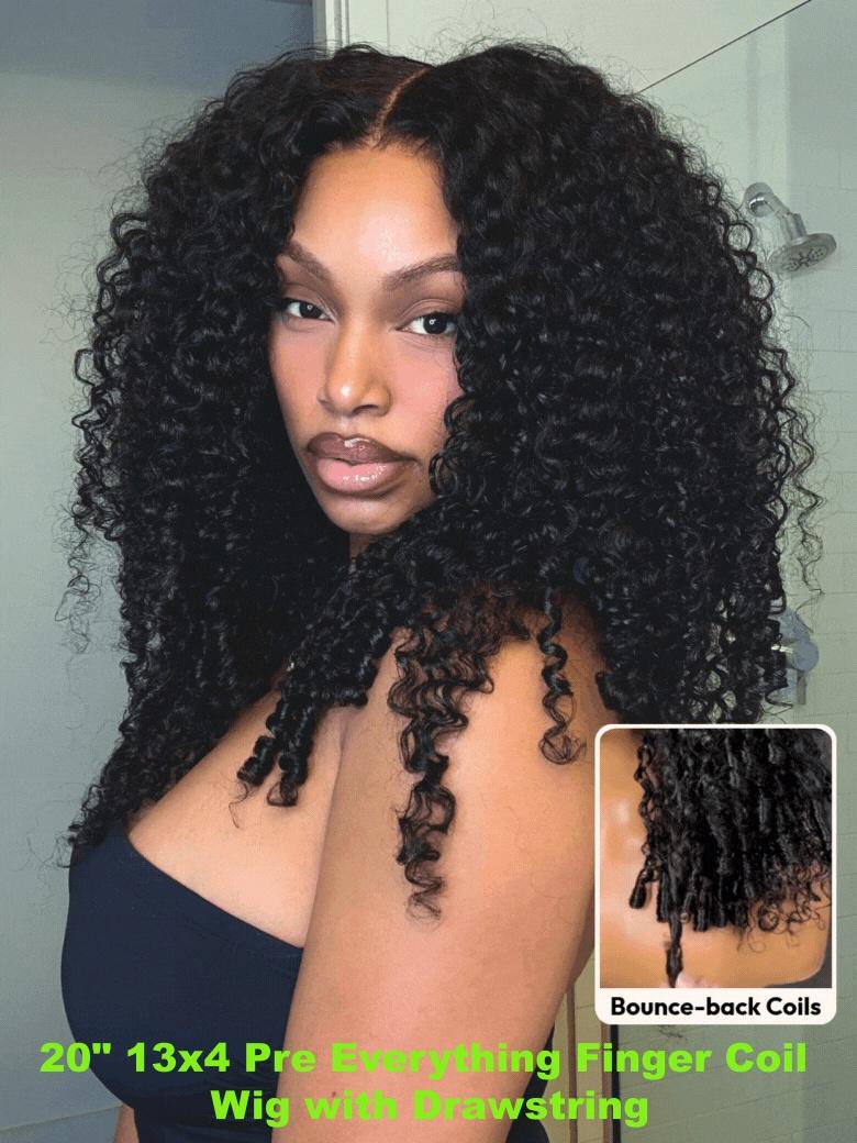 UNice 13x4 Finger Coil Wig & Beginner Friendly Kinky Straight V Part 200% Density Glueless Natural Black Wig