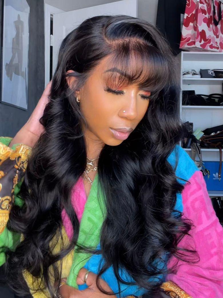 From 22'' Drawstring 13x4 Pre-Everything Side-Part Fluffy Loose Wave Wig With Wispy Air Bangs