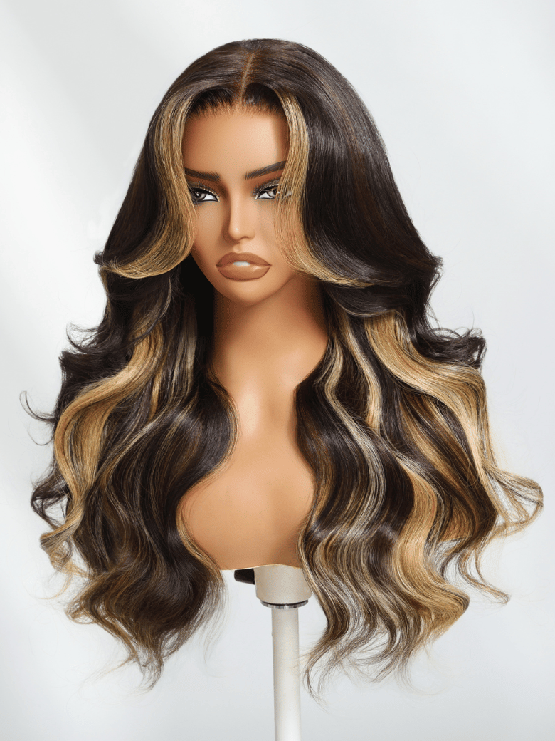 UNice Bye-Bye Knots Wig 7x5 Lace Loose Wave Butterscotch Highlights Brown Bouncy Wig 150% Density