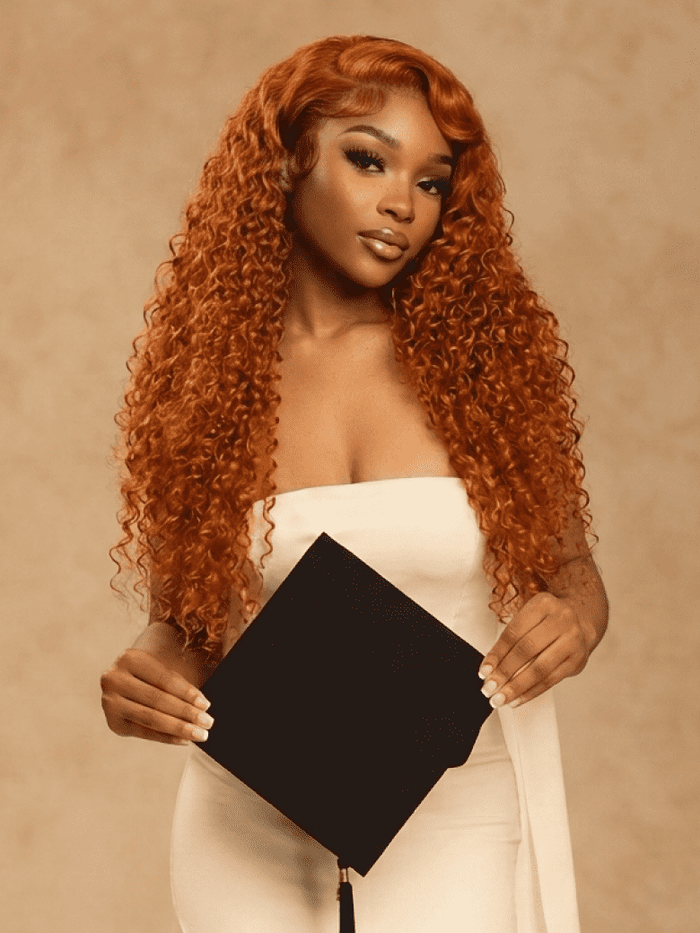 [20"=$79] Hot Ginger Color Glueless Lace Jerry Curly Human Hair Lace Part Wig 150% Density