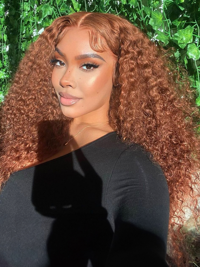 [200% Density] 7x5 Bye-Bye Knots™ Wig Glueless Lace Reddish Brown Curly Trendy Color Wig With Bleached Knots