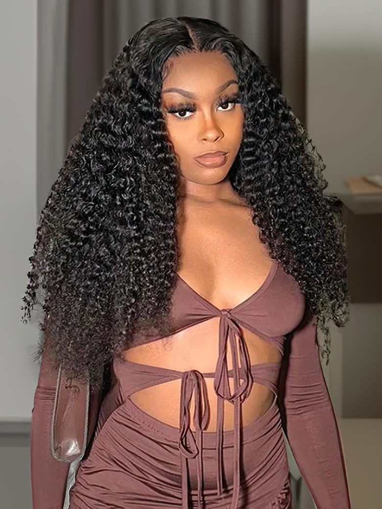 UNice Put On And Go Pre Cut Lace Wig Transparent Lace Curly Black Quick & Easy Glueless Air Wig