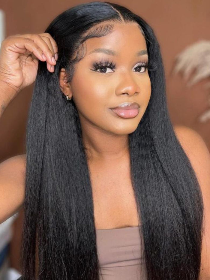 [22"=$95] 4x4 Lace Kinky Straight Wig 150% Density Very Bouncy Human Hair Wig