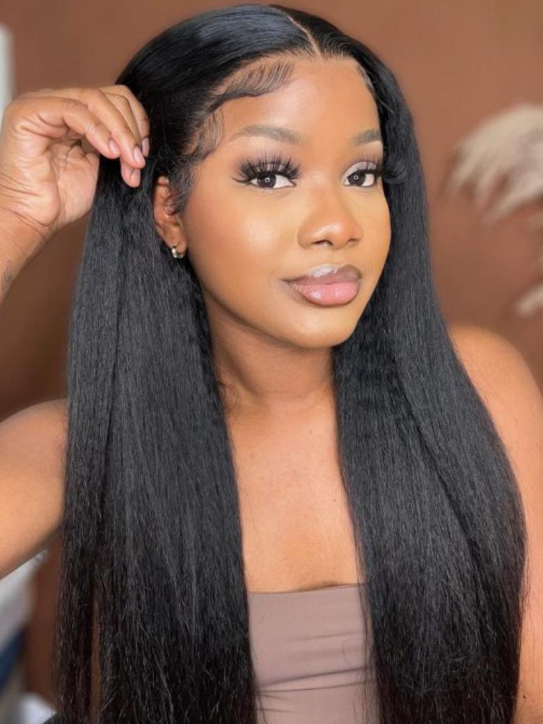 13x4 Pre-Everything Super Secure Black Kinky Straight Wig Real Ear To Ear Pre-Cut & Pre-Pluck &  Pre-Bleached Pre-Everything Wig