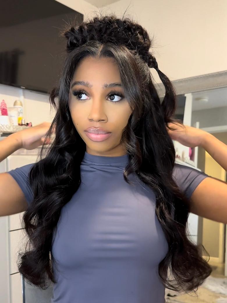 [24"=$169] V Part Body Wave Beginner Friendly Wig No Leave Out Super Natural Human Hair Wig