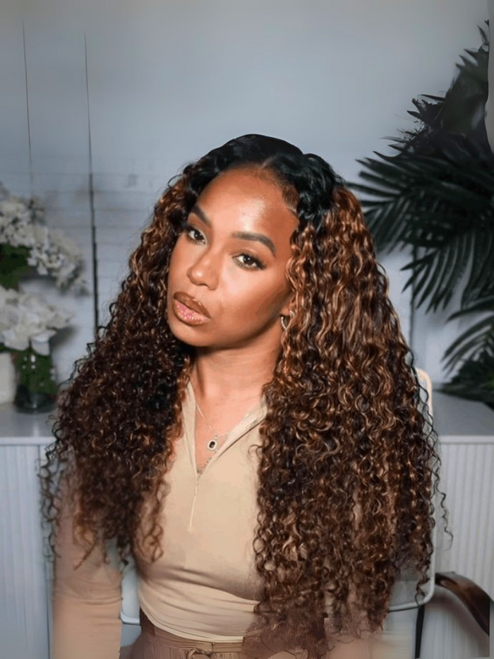 [All Inch $129] Bye-Bye Knots Wig 7x5 Glueless Lace Balayage Highlights Jerry Curly Wig 150% Density