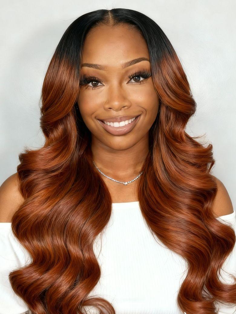 [Clearance Sale]UNice 13x4 Pre-Everything™ Lace Frontal Ginger Brown with Dark Roots Soft Loose Deep Wave Drawstring Wig