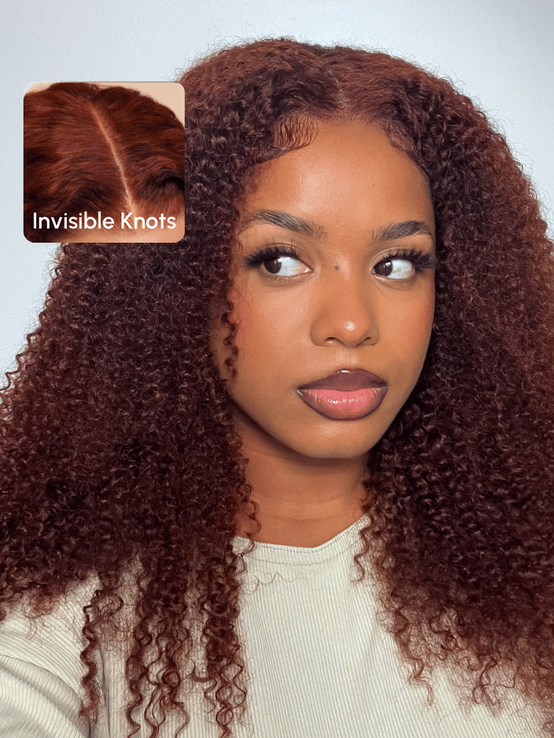 UNice 7x5 Put On And Go Pre-Plucked Reddish Brown Kinky Curly Wig 150% Density