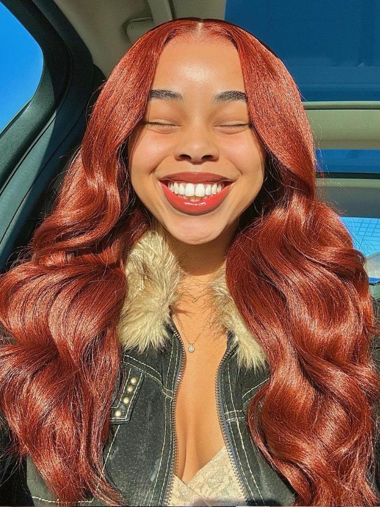 Bye Bye Knots Wig 7x5 Glueless Lace Reddish Brown Yaki Wig With Pre-plucked Hairline Bouncy 150% Density