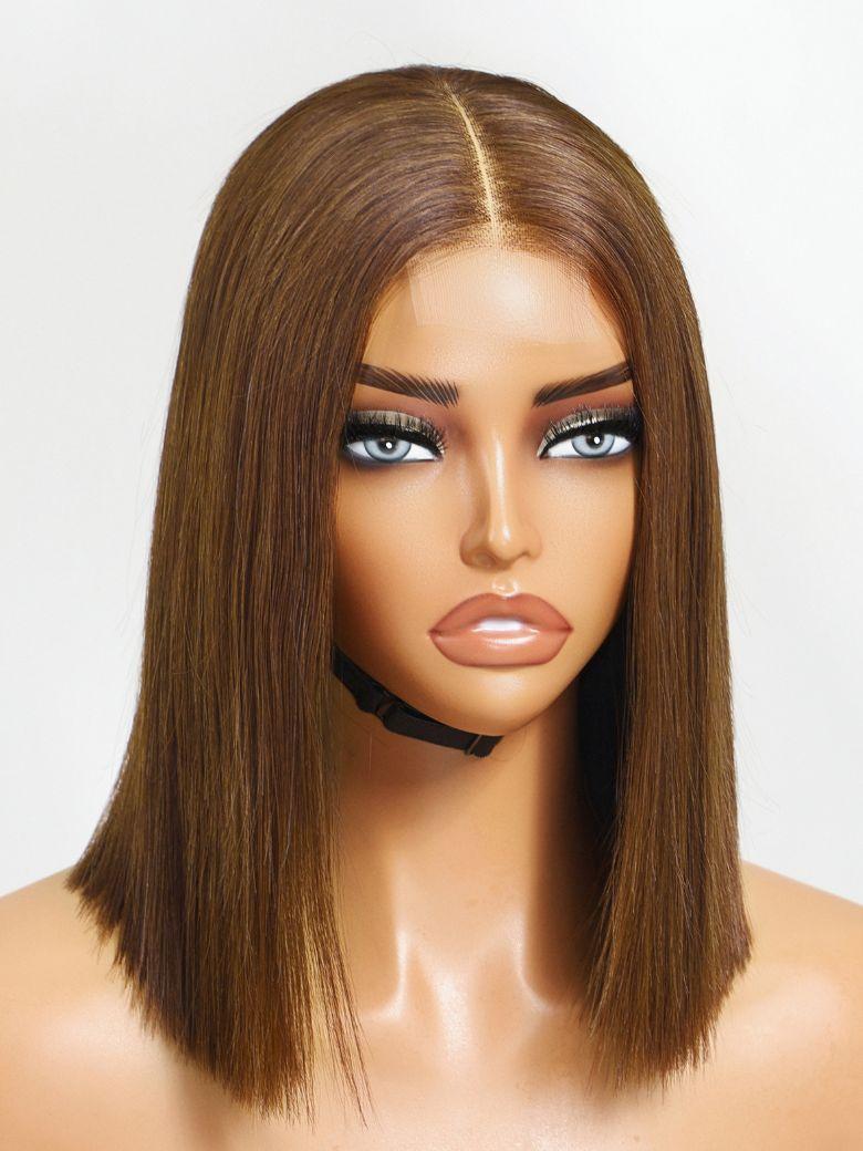 UNice 2x6 Lace Closure Medium Brown Glueless Blunt Cut Bob Wig