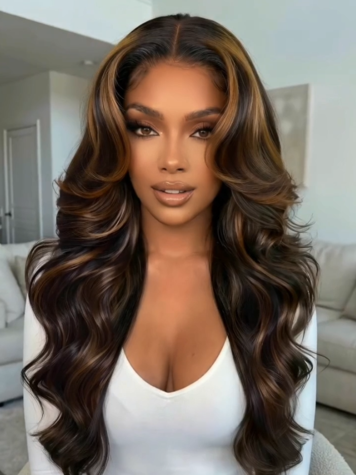 UNice 7x5 Bye Bye Slip™ Lace Black with Golden Brown Highlights Body Wave Wig with Invisi Drawstring 150% Density