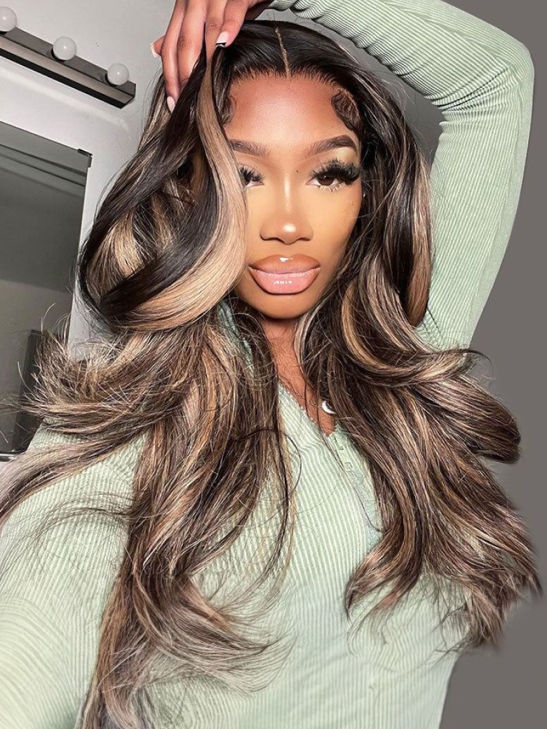 UNice Glueless Brown Highlight U Part Body Wave Wig 3 Minutes Install