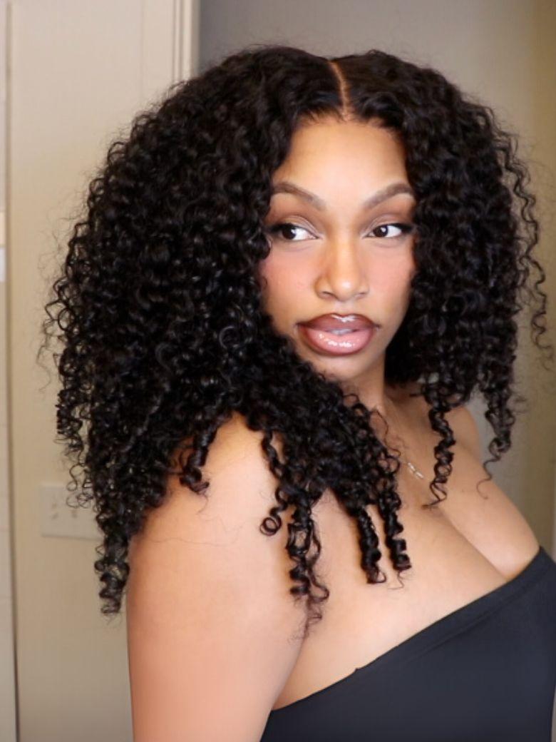 [FB] 7x5 Bye-Bye Slip & 13x4 Pre-Everything Curly Texture Premium Hair Drawstring Wig With Finger Coil Ends