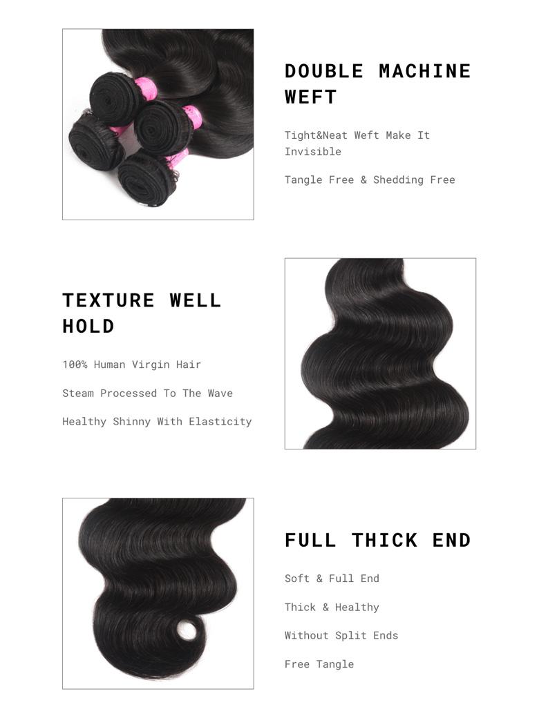 UNice Hair Bundles 3 Pcs/pack Black to Chestnut Brown Ombre Body Wave Virgin Human Hair