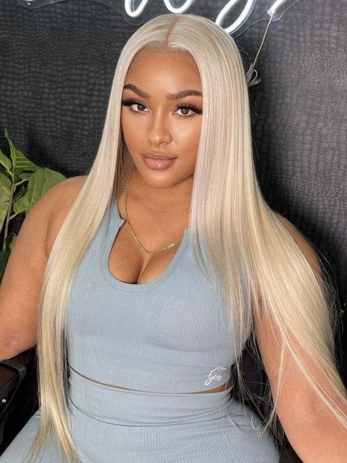24'' 180% High Density 13x4 Lace Front Straight Hair Wig Layered Butterfly Haircut Summer Light Blonde Color