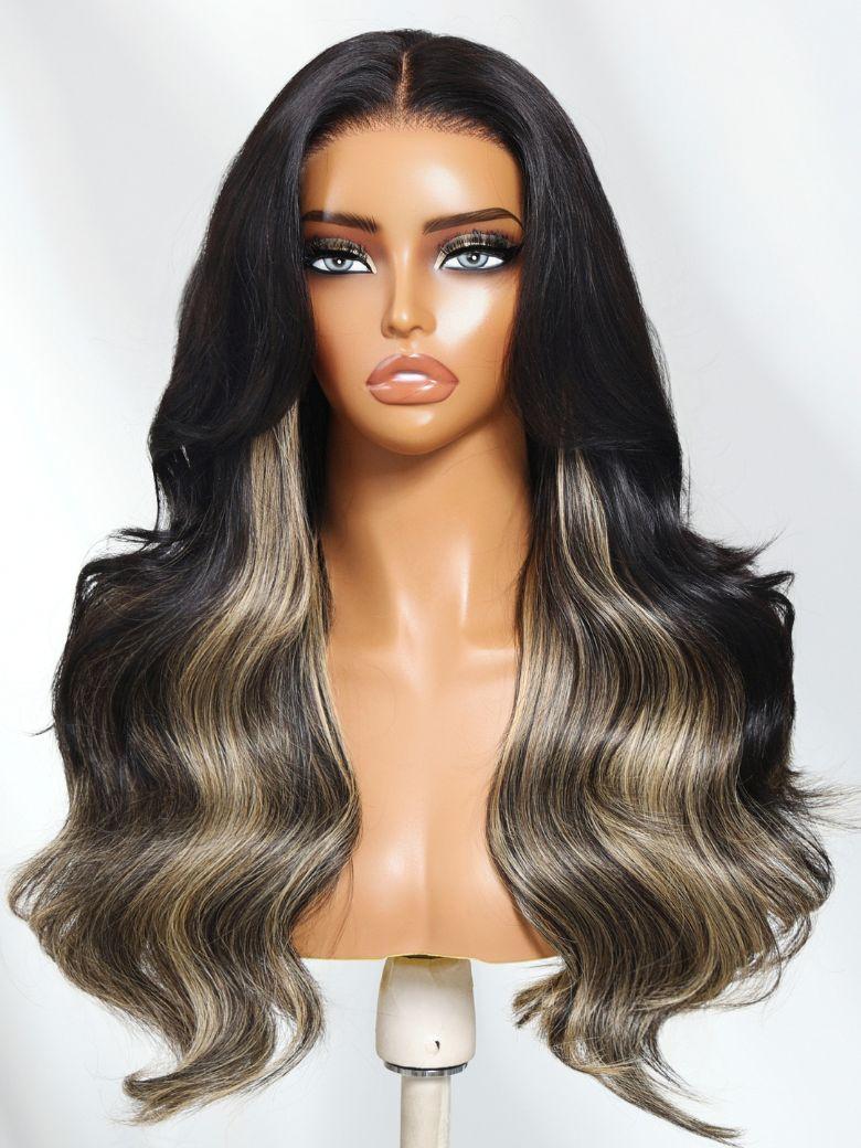 UNice Bye-Bye Knots 7x5 Lace Loose Wave Red Orange Highlights Wig with Face Framing Layers 150% Density