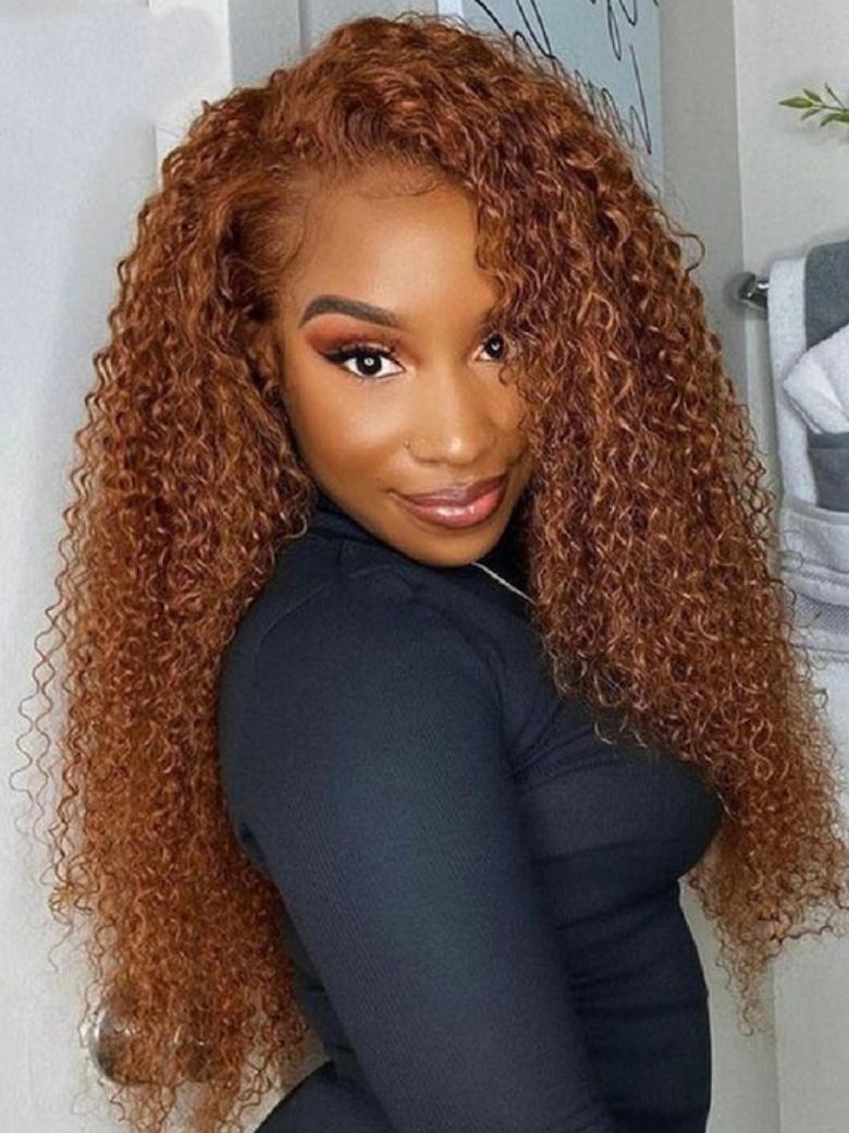 [From 20"] 13x4 Lace Front Auburn Brown Hair Color Jerry Curly Lace Wigs