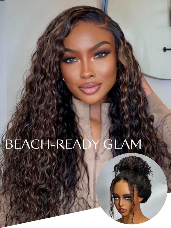 [20 & 22" both $149] Black Wig With Golden Brown Highlights & Natural Black 150% Density Perfect Beach Look for Summer Limited Sale