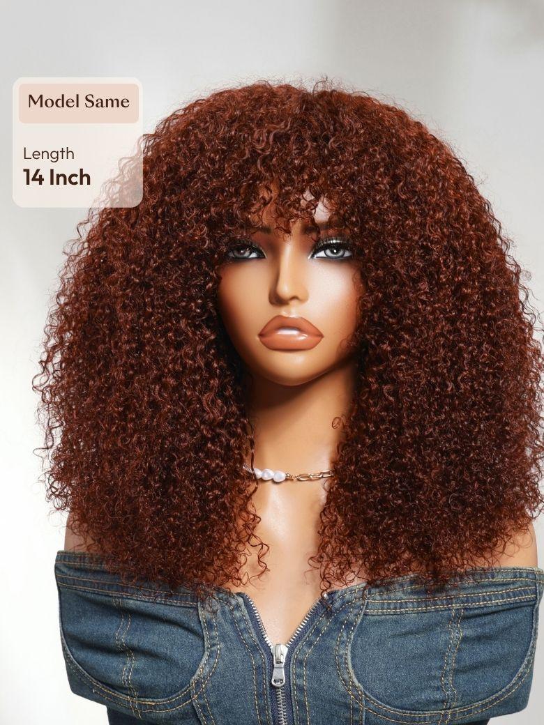 UNice 7x5 Bye-Bye Knots Lace Frontal Pull And Go Fluffy Natural Black Loose Wave & Machine Made Yaki Human Hair Glueless Curtain Bangs Wig