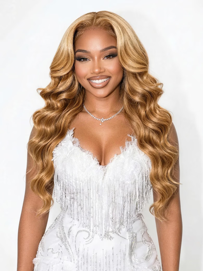 7x5 Bye-Bye Knots Wig With Drawstring Pre-Cut Glueless Lace Honey Blonde Body Wave Wig