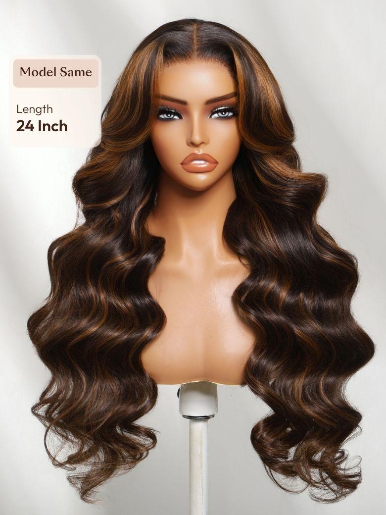 UNice 100% Human Hair Butterfly Cut 180% Density Bye-Bye Knots™ 7x5 Lace Body Curls Wig with Feathered Layers & Invisi Drawstring