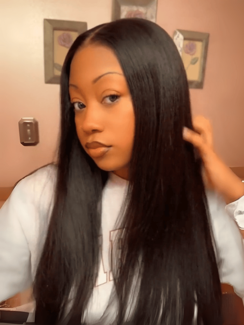 UNice Bye Bye Knots™ Wig 7x5 Glueless Lace Black Yaki Straight Wig With Elastic Drawstring 360 Cozy Hug 150% Density