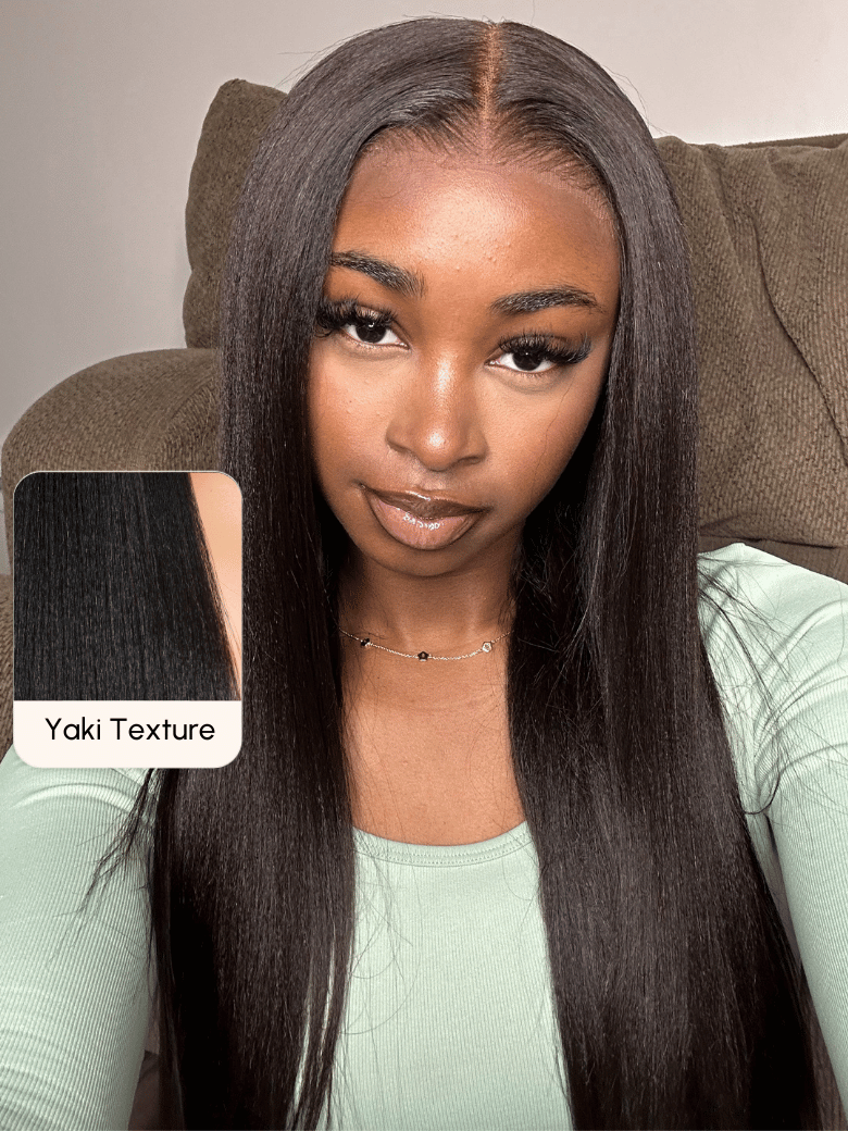 7x5 Bye Bye Knots Wig Glueless Lace Black Yaki Wig With Bleached Knots 150% Density