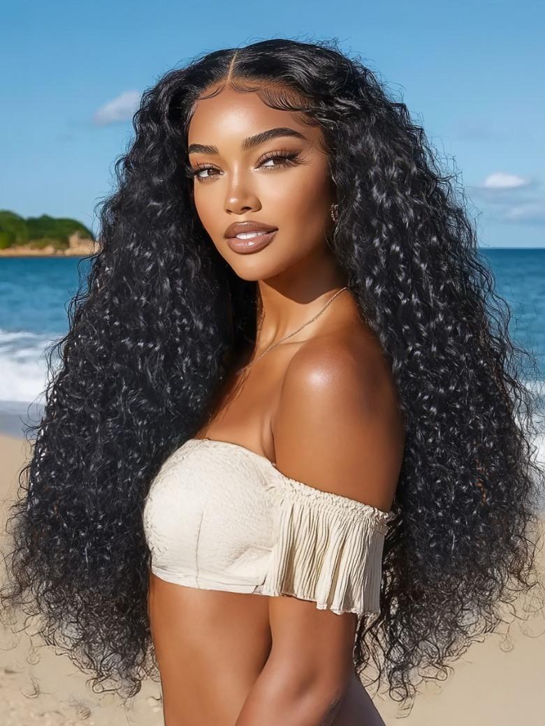 UNice 7x5 Bye Bye Knots & 13x4 Pre-Everything™ Lace Frontal Natural Black Water Wave Curly Drawstring No Baby Hair