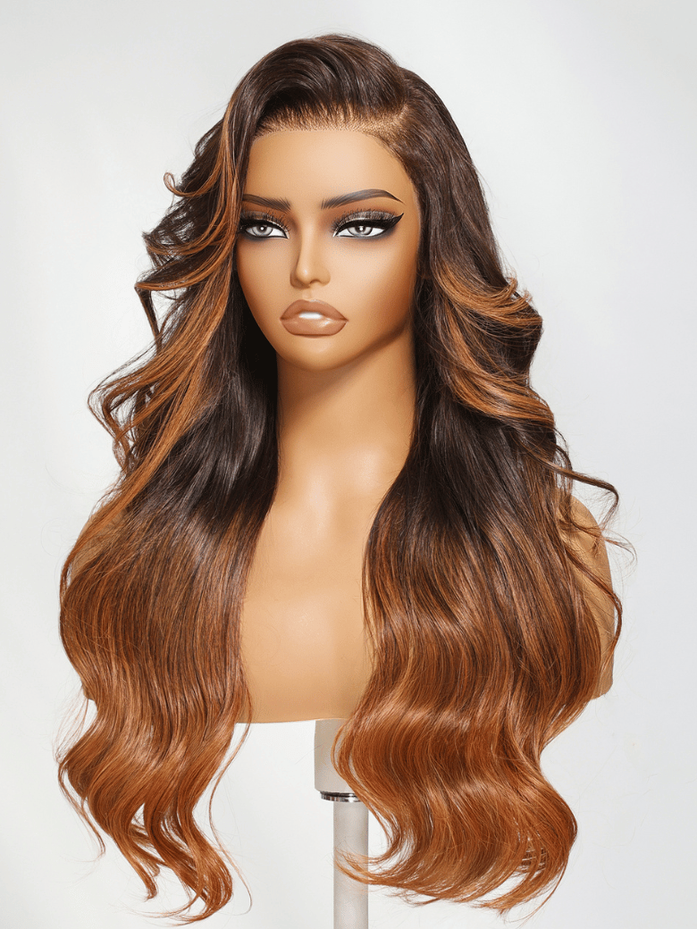 UNice Brown to Light Auburn Ombre Wig With Side Part Face Framing Layers