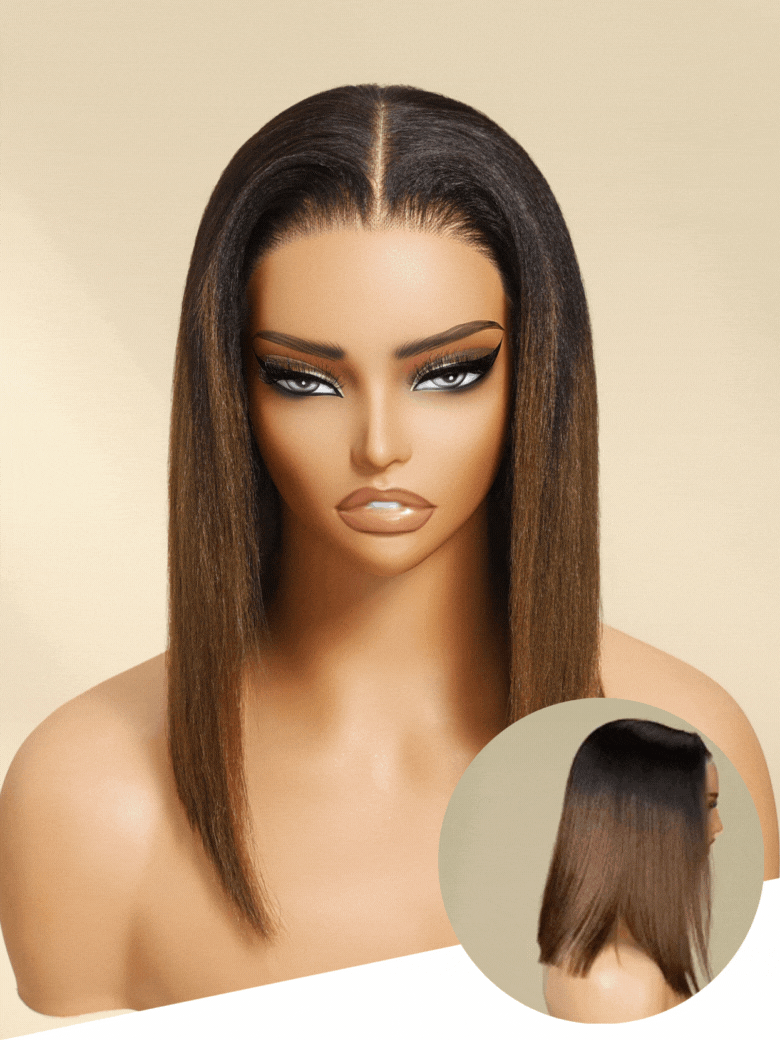UNice Bye-Bye Knots 7x5 Lace Black to Chestnut Brown Ombre Yaki Straight Drawstring Wig