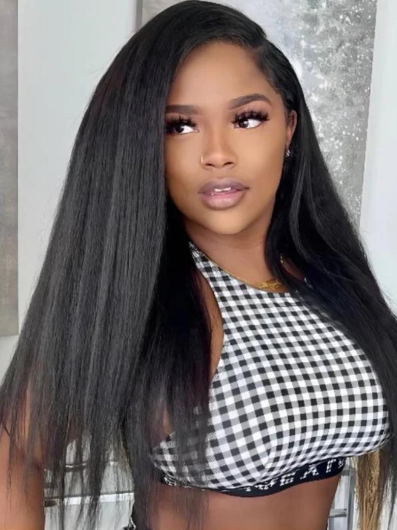 [Beginner Friendly] Hand-Tied V Part Kinky Hair Straight Wig Upgrade U Part Human Hair Wig