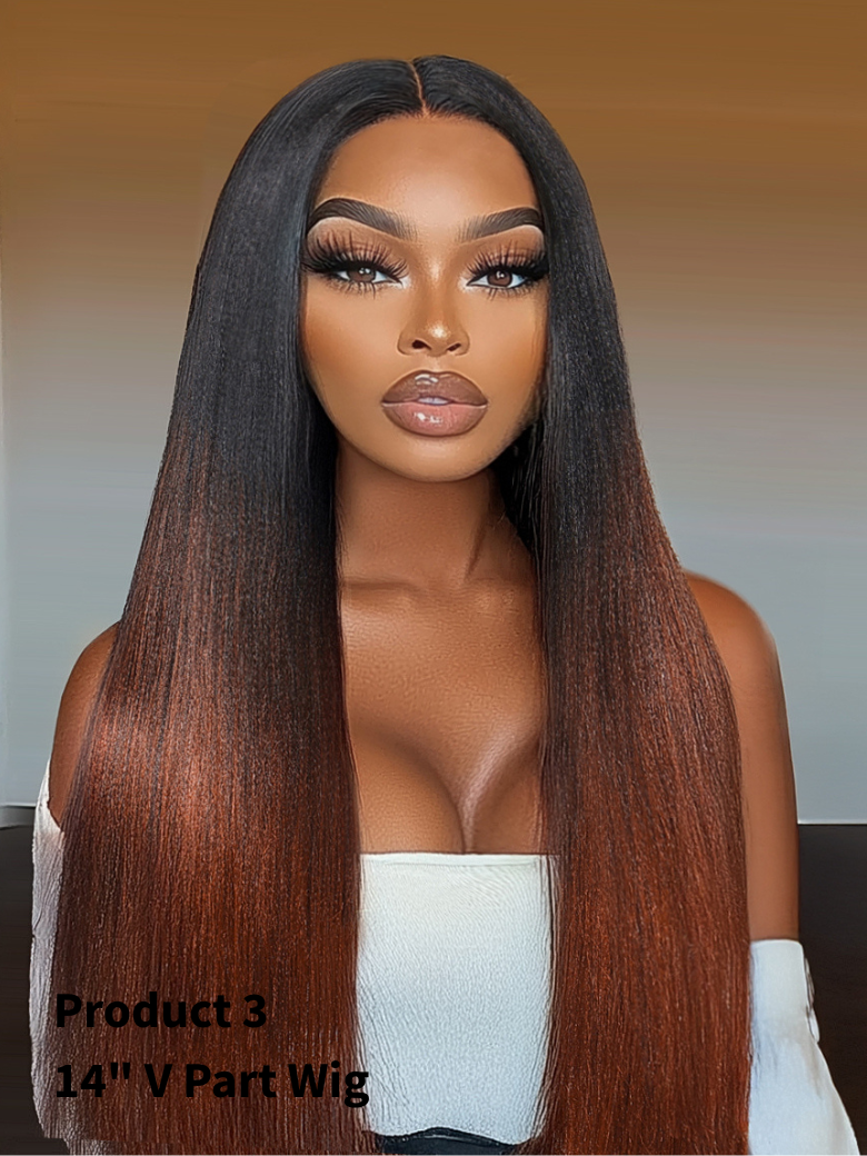UNice EasiContour™ V Part Black to Reddish Brown Ombre Yaki Straight Wig