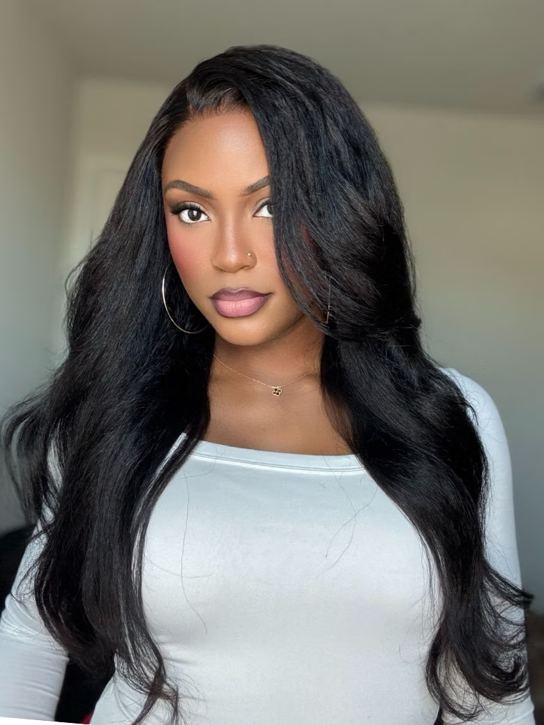 UNice EasiContour V Part Glueless Kinky Straight Natural Black Wig