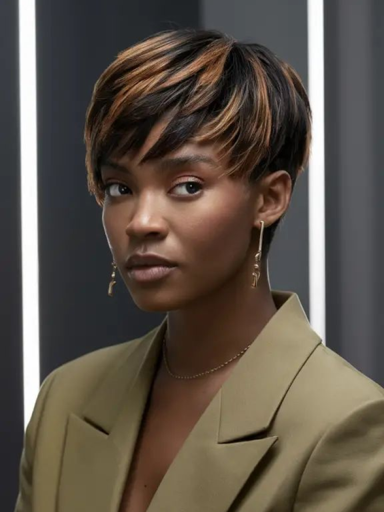 UNice Short Pixie Cut Human Hair Glueless Wig With Wispy Bangs