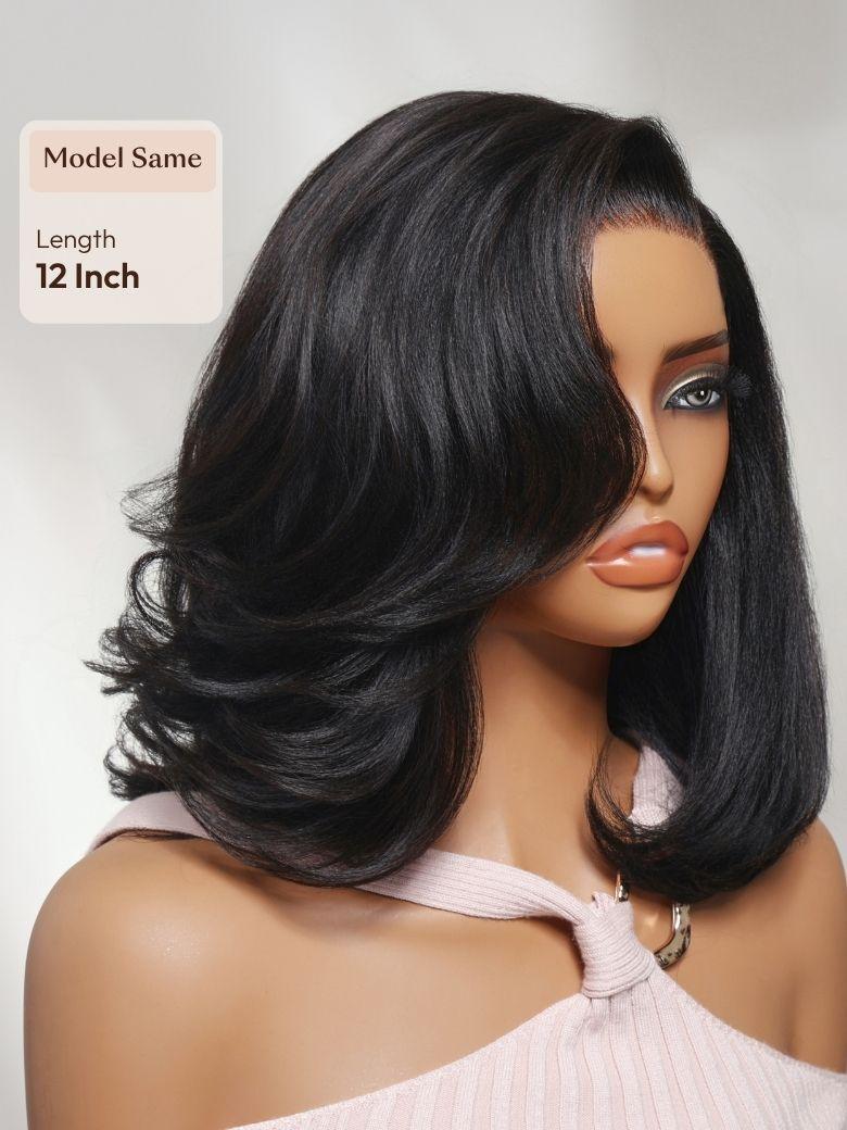 UNice 7x5 Bye Bye Slip™ Lace Black Celebrity-Inspired Side Part Natural Curly Bob Wig Drawstring Wig 180% Density