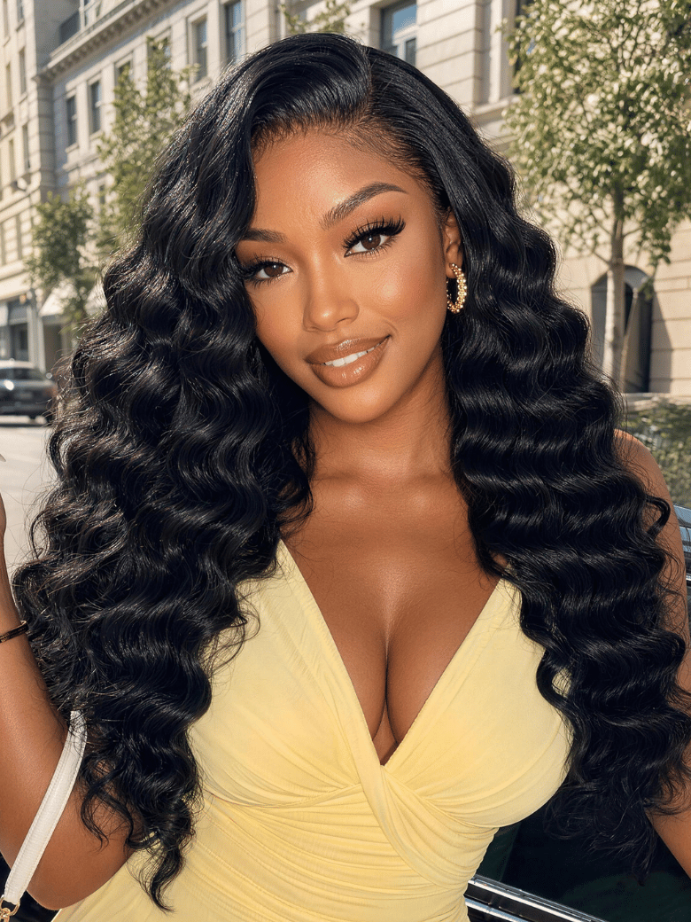 UNice HD Real Scalp™ Wig & Feathered Layers Drawstring Wig 13x4 Invisible Lace Frontal Loose Wave with Face Framing Curtain Bangs