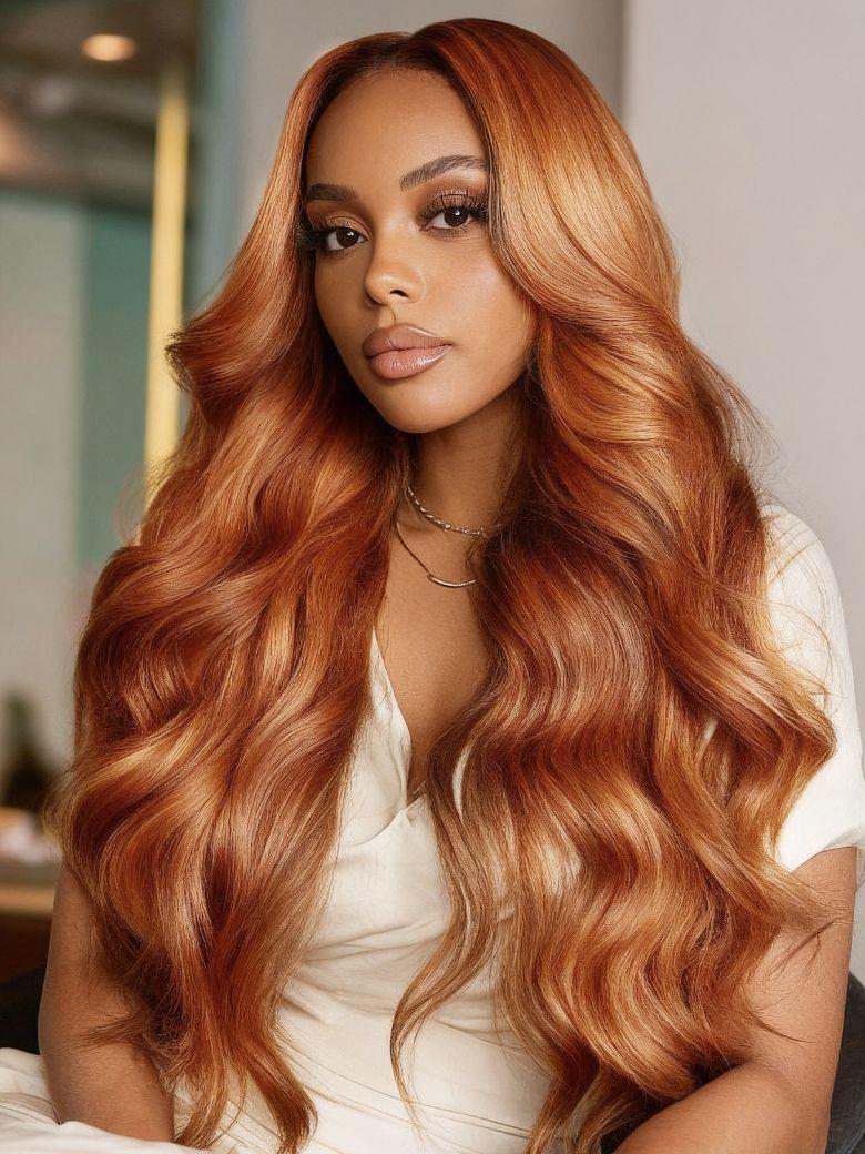 UNice Pumpkin Spice 13x4 Pre-Everything™ Lace Frontal Side Part Loose Wave Drawstring Wig with Face Framing Layers