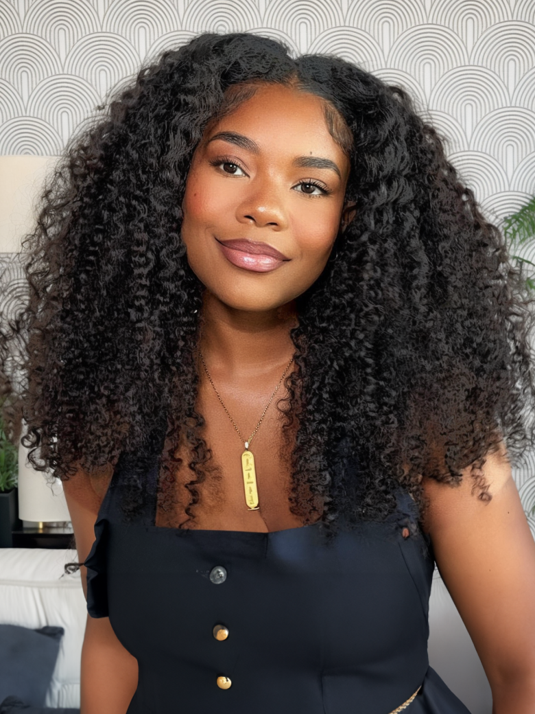 EasiContour V Part Kinky Curly Wig Glueless Protective Style Human Hair Wig 150% Density