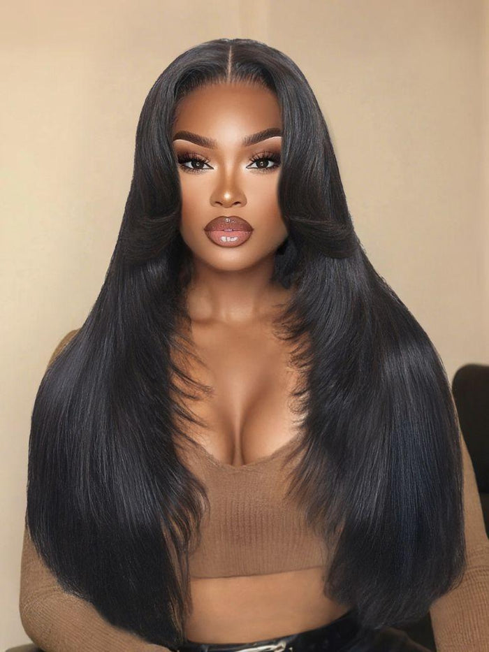 20'' UNice 13x4 Pre-Everything™ Lace Frontal Black Feather Layer Cut Straight Glueless With Invisi Drawstring & Highlight Body Wave Wig