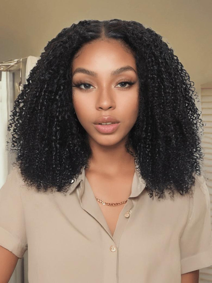 UNice Bye-Bye Knots 7x5 Lace Kinky Curly Bob Put On and Go Wig Tight Coily Texture Flat Twist Out Curls