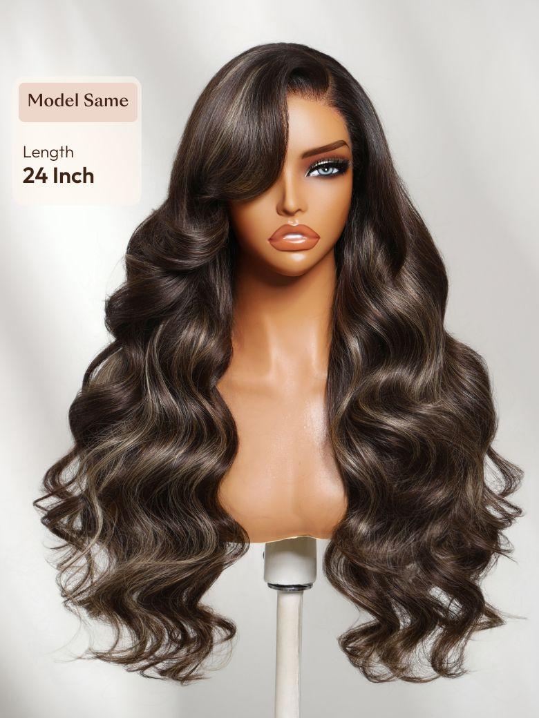UNice Honey Brown 13x4 Pre-Everything™ Lace Frontal Golden Blonde Balayage Loose Body Wave Drawstring Wig with Side Swept Bangs